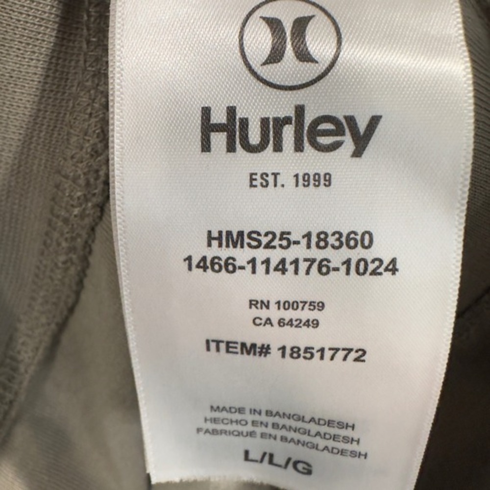 Hurley Mens Crewneck Sweatshirt Large Olive Green‎ Tonal Logo HMS25-18360 NWOT - Picture 4 of 5